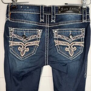 Rock Revival Arisa Skinny Stretch Jean Dark Wash Rhinestones Stitching Jeans 25